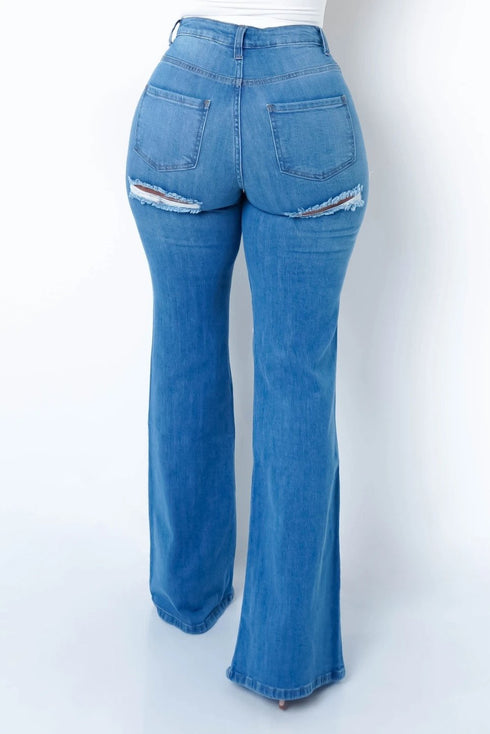 New style elastic ripped flared pants jeans women - ROUTINE FASHION